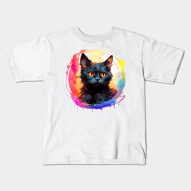 Cat paint splatter Kids T-Shirt by NemfisArt